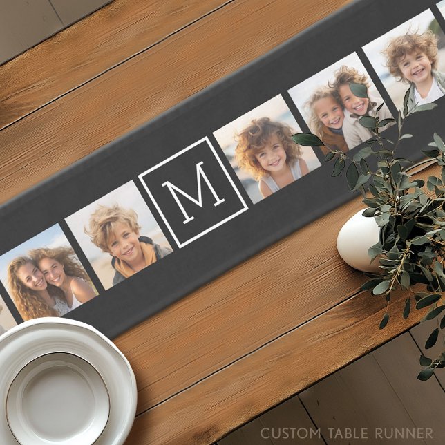 Schwarz-Weiß-FotoCollage - kundenspezifisches Mono Kurzer Tischläufer (Custom Table Runner)