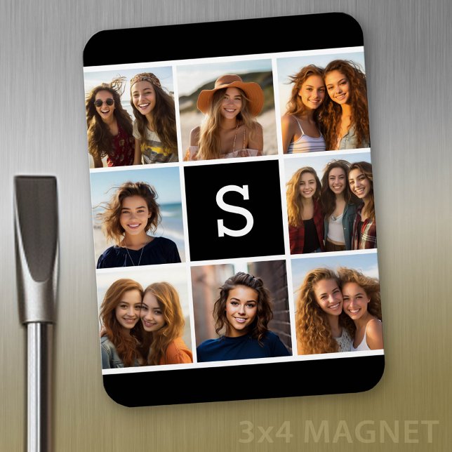Schwarz-Weiß-FotoCollage - kundenspezifisches Mono Magnet (Personalized refrigerator magnet with photo collage and custom text - add 8 photos to this design)