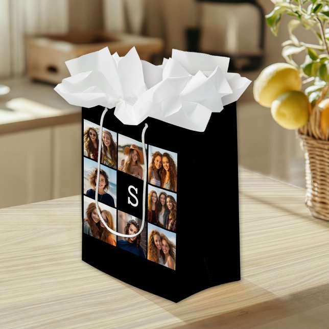 Schwarz-Weiß-FotoCollage - kundenspezifisches Mono Mittlere Geschenktüte (Custom Gift Bag)