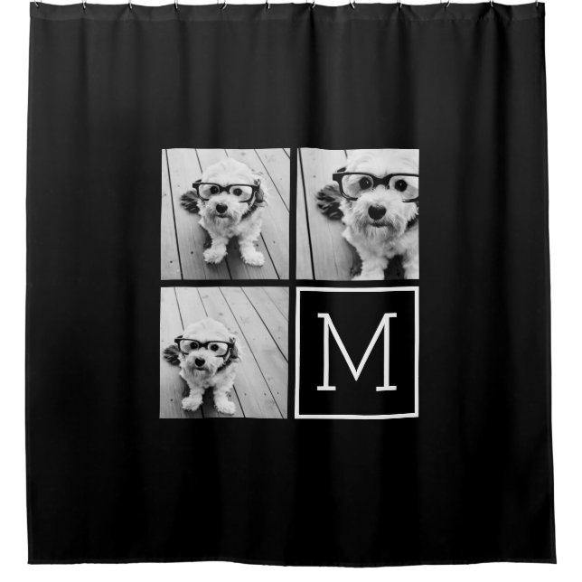 Schwarz-Weiß-FotoCollage mit Monogramm Duschvorhang (Vorderseite)