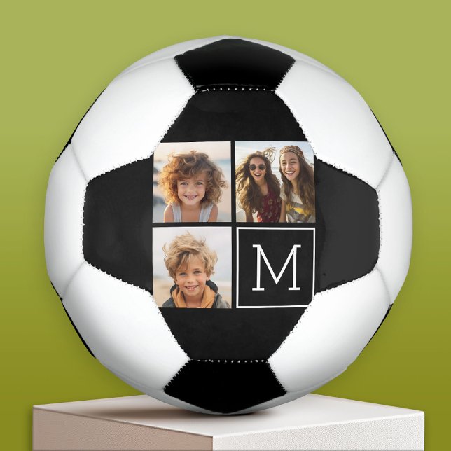 Schwarz-Weiß-FotoCollage mit Monogramm Fußball (Custom Soccer Ball)