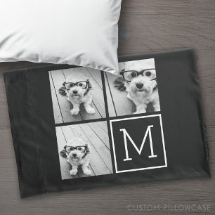 Schwarz-Weiß-FotoCollage mit Monogramm Kissenbezug