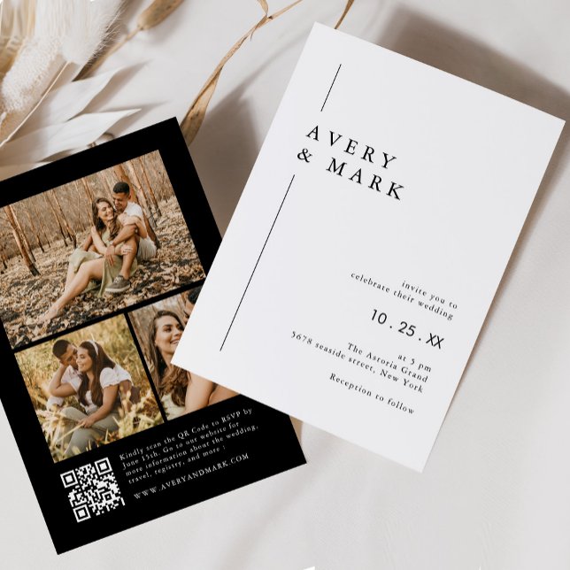 Schwarz-Weiß-Fotocollage QR-Code Hochzeit Einladung (Von Creator hochgeladen)