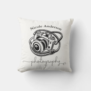 Schwarz-Weiß-Fotografie-Kamera-Logo-Grafik Kissen