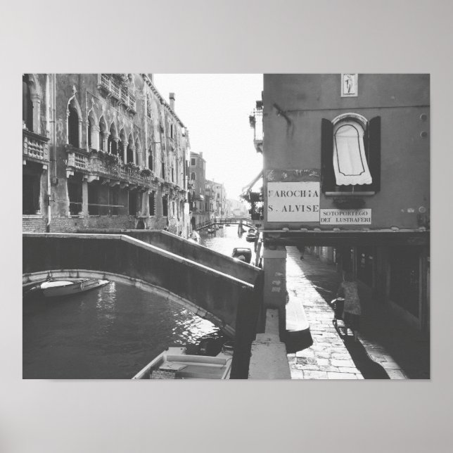 Schwarz-Weiß-Fotografie Venedig Italien Kanal Poster (Vorne)