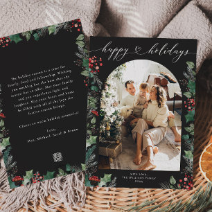 Schwarz-weiß-fotografische Botanische Beeren  Feiertagskarte