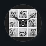 Schwarz-Weiß-Fotolack Benutzerdefiniertes Monogram Runde Wanduhr<br><div class="desc">Sie können Instagram Foto für dieses Design verwenden.Verwenden Sie 8 quadratische Foto,  um ein einzigartiges und persönliches Geschenk zu erstellen. Oder man behalte den Hipster Welpe und macht einen trendigen Sake. Wenn Sie die Bilder anpassen müssen,  klicken Sie auf das Anpassungsprogramm,  um Änderungen vorzunehmen.</div>