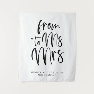 Schwarz-Weiß-Frau an Brautparty Backdrop Wandteppich