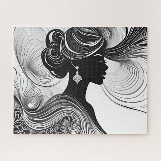 Schwarz-Weiß-Frau der Elegance Puzzle (Horizontal)