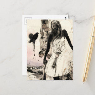 Schwarz-Weiß-Frau mit Pilzen surreale Collage Postkarte