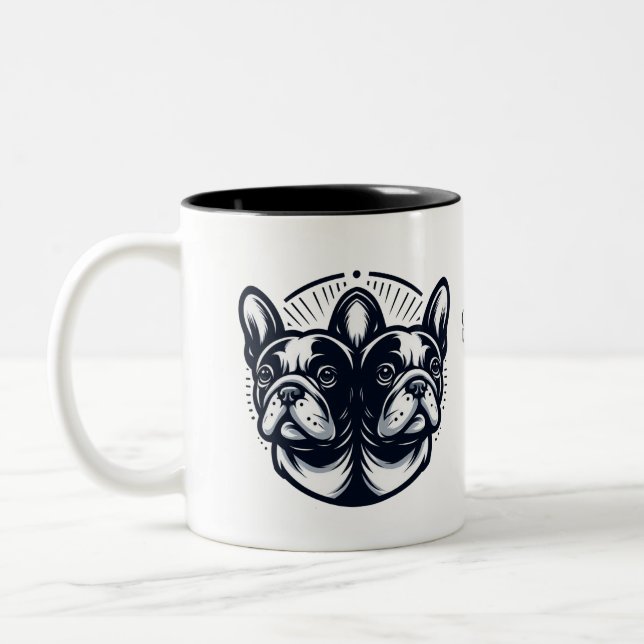 Schwarz & Weiß Frenchie Snore Explorer Zweifarbige Tasse (Links)