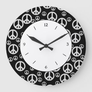 Schwarz-Weiß-Friedenszeichen Große Wanduhr