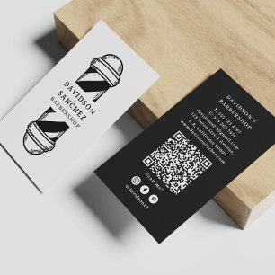 Schwarz-weiß-Friseur-Shop-QR-Code und Social Media Visitenkarte