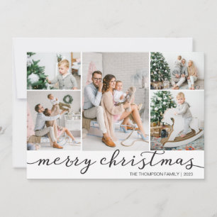Schwarz-weiß frohe Weihnachts-Fotokarte Fünf Fotos Feiertagskarte