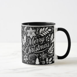 Schwarz-Weiß-frohe Weihnachtskhalkboard Tasse