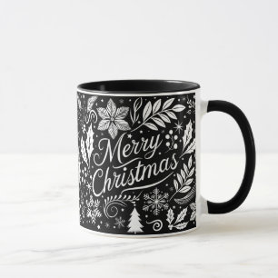 Schwarz-Weiß-frohe Weihnachtskhalkboard Tasse