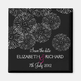 Schwarz-Weiß-Frühlingsblumen "Save the Date" Magnet