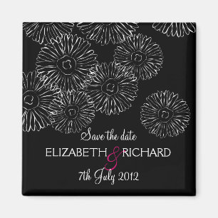 Schwarz-Weiß-Frühlingsblumen "Save the Date" Magnet