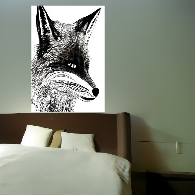 Schwarz-Weiß-Fuchs-Portrait | AI Art Poster (Von Creator hochgeladen)