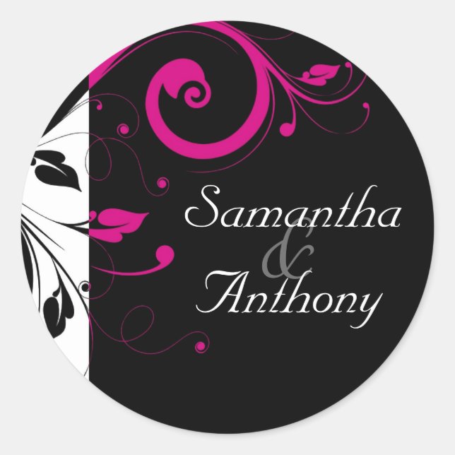 Schwarz, Weiß, Fuchsienwirbel - passender Umschlag Runder Aufkleber (Vorderseite)