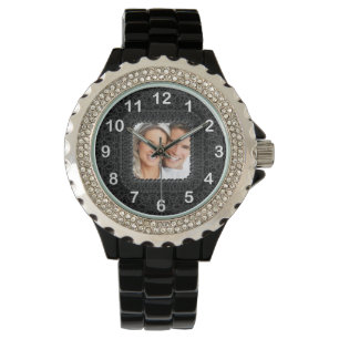 Schwarz-Weiß Fügen Sie Ihr Foto hinzu Armbanduhr
