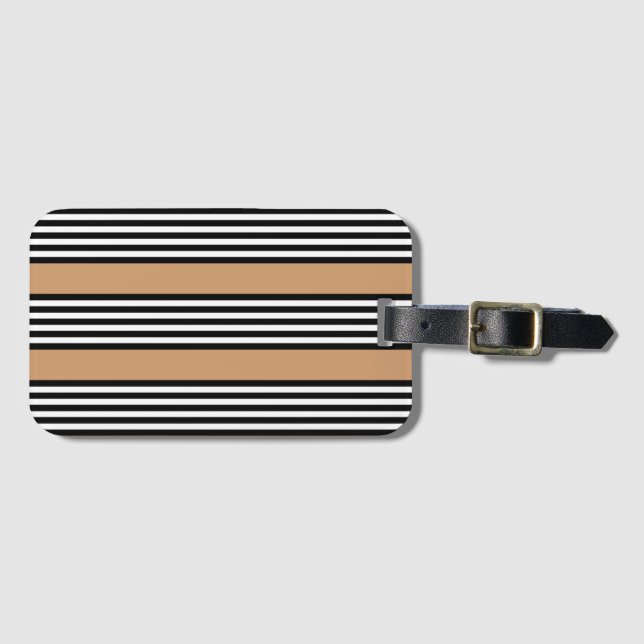 Schwarz-Weiß-Fünf-Streifen-Muster mit Bräune Gepäckanhänger (Vorderseite (Horizontal))
