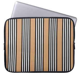Schwarz-Weiß-Fünf-Streifen-Muster mit Bräune Laptopschutzhülle