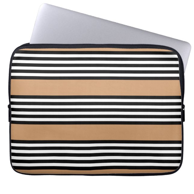 Schwarz-Weiß-Fünf-Streifen-Muster mit Bräune Laptopschutzhülle (Vorderseite)