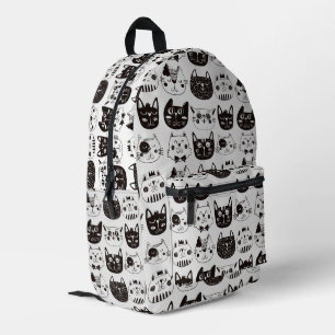 Schwarz-Weiß-Funny Cat Faces Muster Bedruckter Rucksack