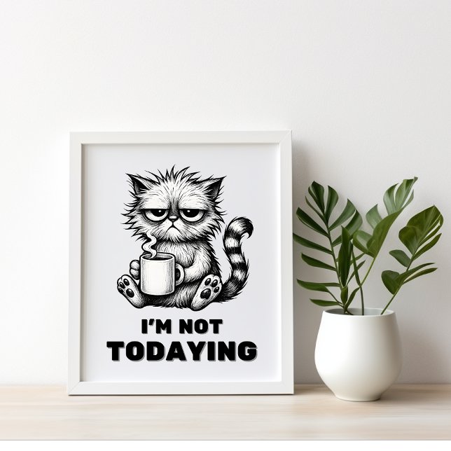 Schwarz-Weiß-Funny-Grumpy Cat Kaffeekunst Kunst Poster (Von Creator hochgeladen)