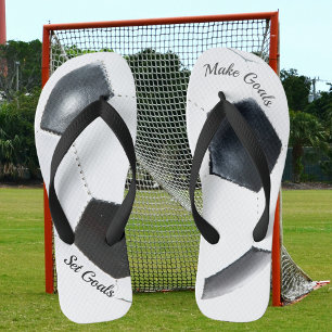 Schwarz-Weiß-Fußball gemustert Flip Flops