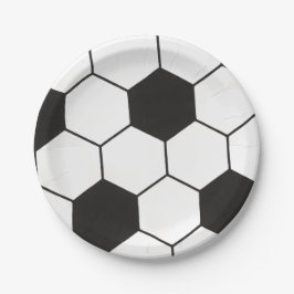 Schwarz-Weiß-Fußball-Geometrisches Muster Pappteller