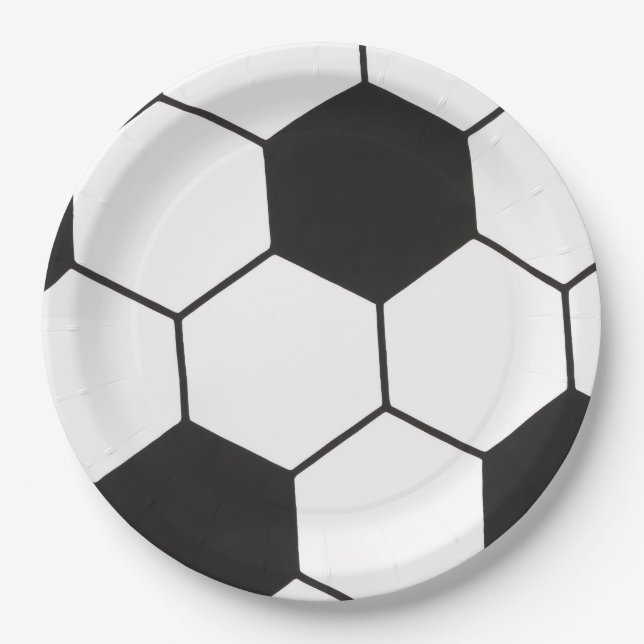 Schwarz-Weiß-Fußball-Geometrisches Muster  Pappteller (Vorderseite)
