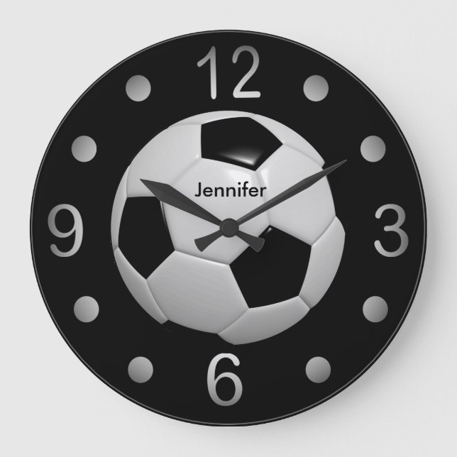 Schwarz-Weiß-Fußball Große Wanduhr (Vorderseite)