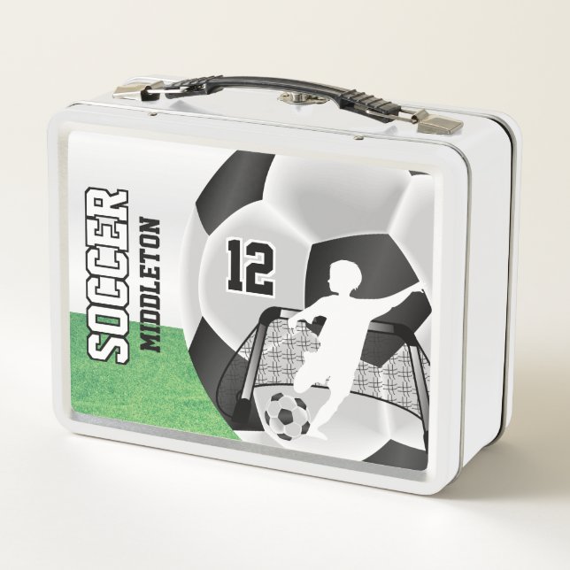 Schwarz-Weiß-Fußball Metall Lunch Box (Rückseite)