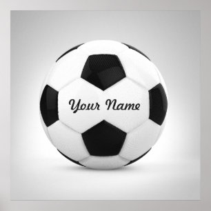 Schwarz-Weiß-Fußball mit personalisiertem Namen Poster