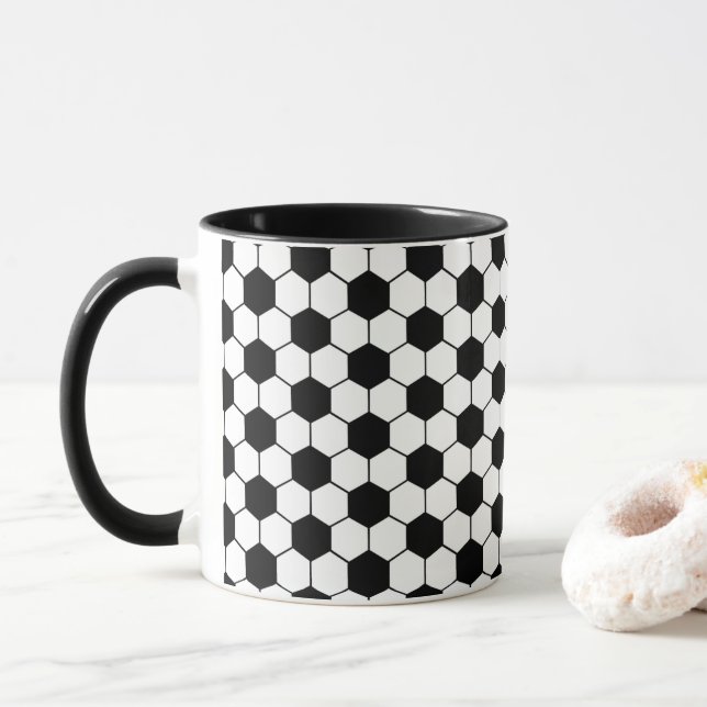 Schwarz-Weiß-Fußball Tasse (Mit Donut)