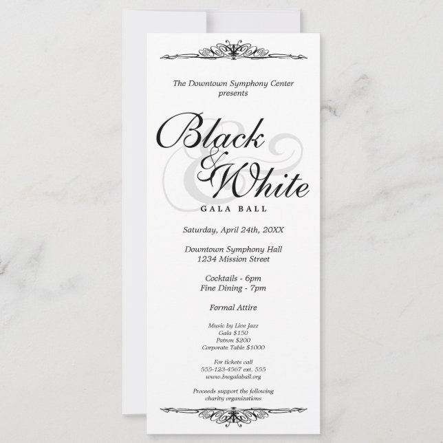 Schwarz-Weiß-Galball-Tanz Unternehmen lange Einladung (Vorderseite)