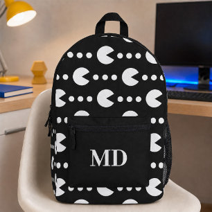 Schwarz-Weiß-Gamer-Tasche mit individuellen Initia Bedruckter Rucksack