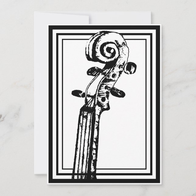 Schwarz-Weiß-Geige-Rollen mit schwarzen Konturen Einladung (Vorderseite)