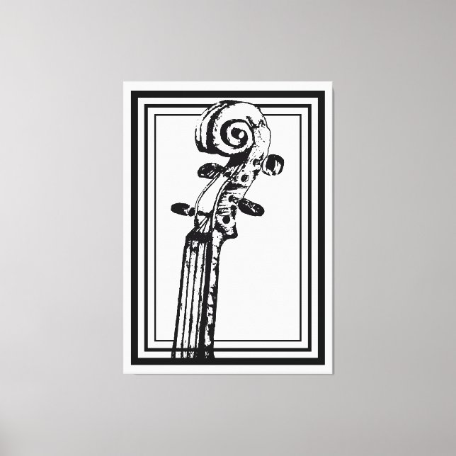 Schwarz-Weiß-Geige-Rollen mit schwarzen Konturen Leinwanddruck (Vorderseite)