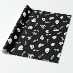 Schwarz-weiß Geist und Boo nahtloses Muster. Geschenkpapier