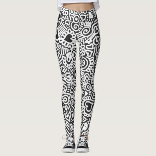 Schwarz-Weiß-Gekritzel-Muster-Leggings Leggings