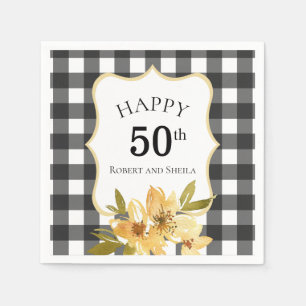 Schwarz-Weiß-Gelb-Blüte 50 Jahre alt Serviette