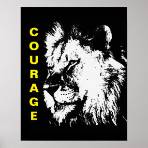 Schwarz-weiß-Gelber Pop Art Courage Lion Poster