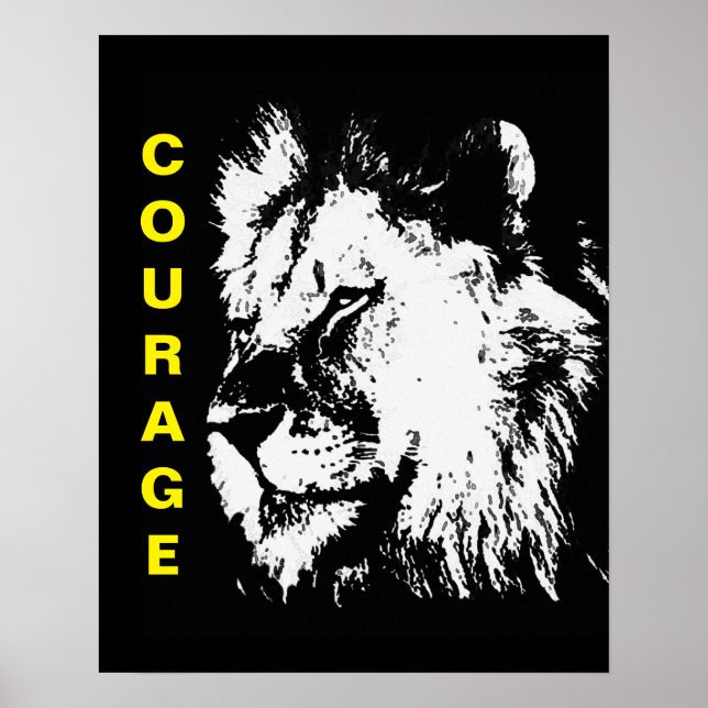 Schwarz-weiß-Gelber Pop Art Courage Lion Poster (Vorne)