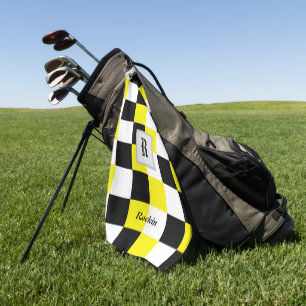 Schwarz-weiß-Gelbes Schachbrett Golfhandtuch