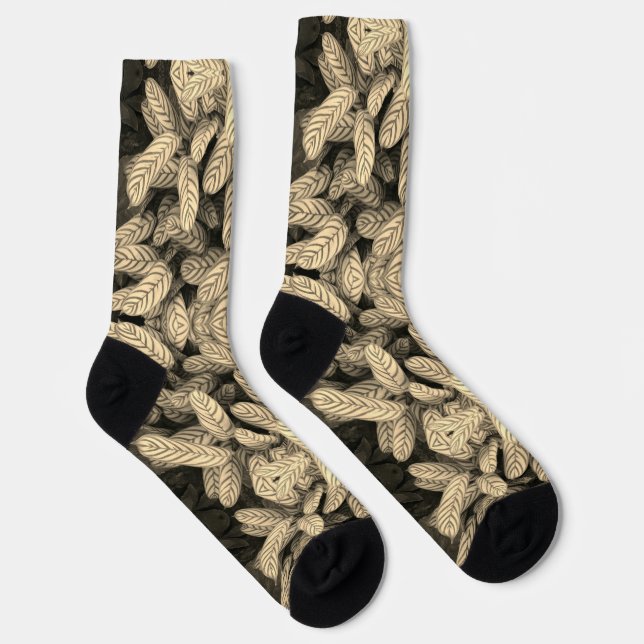Schwarz-weiß gemusterte Blatt-Socken Socken (Rechts)