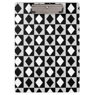 Schwarz-weiß Geometric Rhombus Diamond Klemmbrett