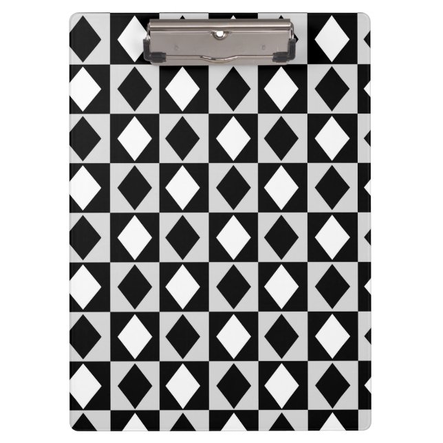 Schwarz-weiß Geometric Rhombus Diamond Klemmbrett (Vorderseite)